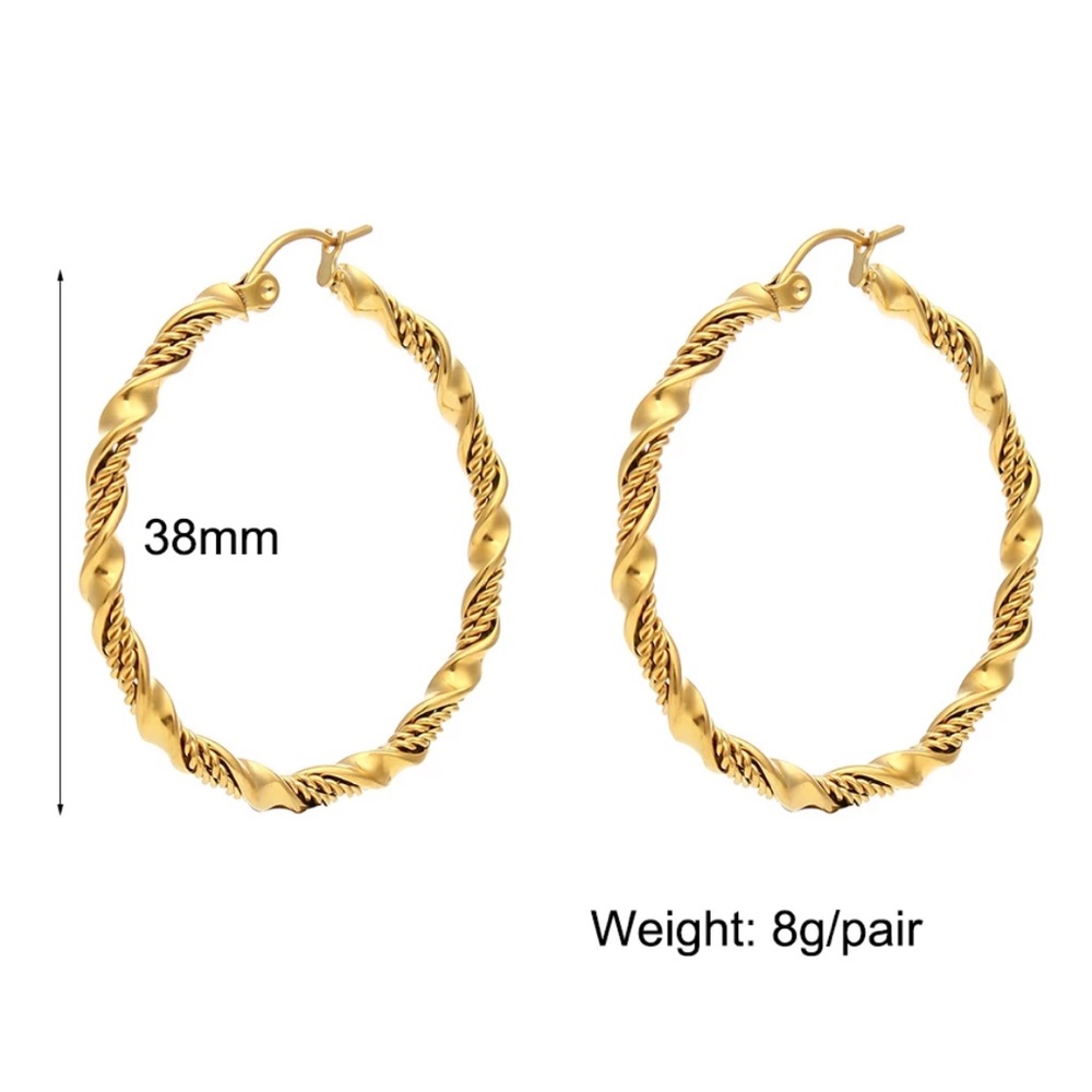 NEW 18K GOLD TWISTED WAVE CIRCLE HOOP EARRINGS, NICE EARRINGS, CUTE EARRINGS - Picture 6 of 6